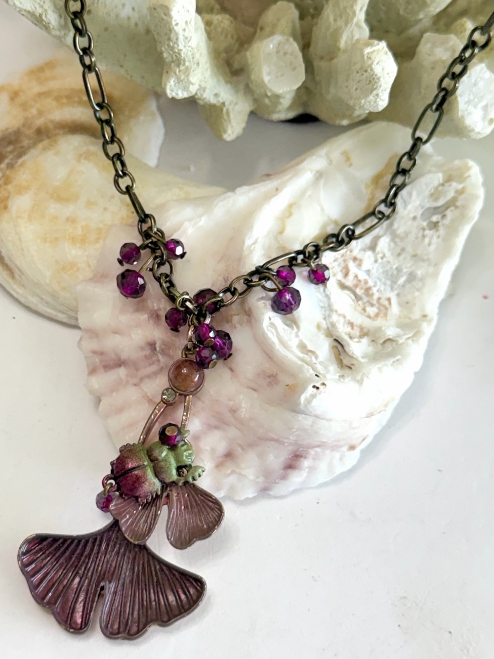 Iridescent Purple-Green Beetle Pendant Necklace - Women Jewelry